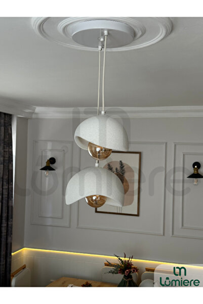 lumiere Design Beton Görünümlü Premium 2'li Sarkıt Avize İskandinav Bohem Mod...