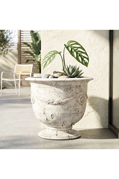 PAN HOME Neal Cement Flowy Footed Planter 54x54x68cm - White
