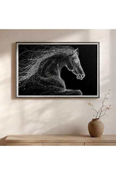 PAN HOME Stallion Horse Paper Art Framed Wall Art 120x80cm - Black