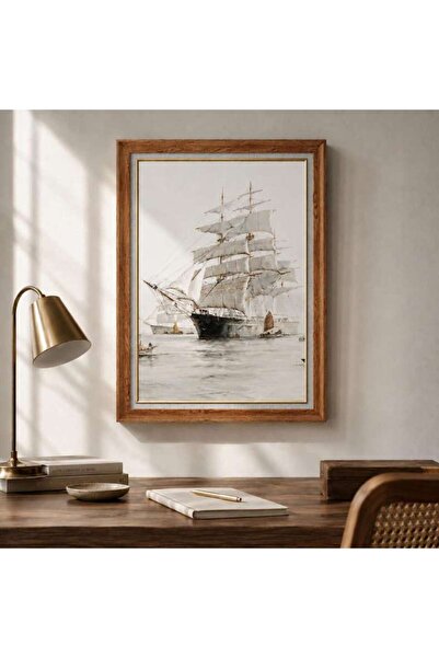 PAN HOME Galleon Ship Canvas Printed Framed Wall Art 61x81cm - Natural