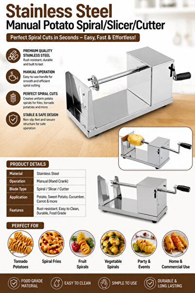 Baytix HOME Manual Potato Spiral Cutter Machine, Stainless Steel Potato Twist...