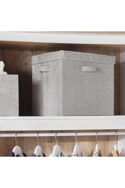 PAN HOME Aria Twill Fabric Storage Box With Lid 38.1x28.6x32.4cm - Grey