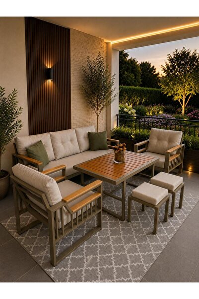 TOCE HOME RİO SERİSİ Balkon Takımı, Cappuccino Bahçe Takımı 5+1 (Masa 70x110 ...