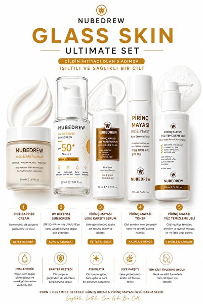 NUBEDREW Glass Skin Ultimate 5'li Cam Cilt Bakım Seti Pirinç Mayası Serum Ton...
