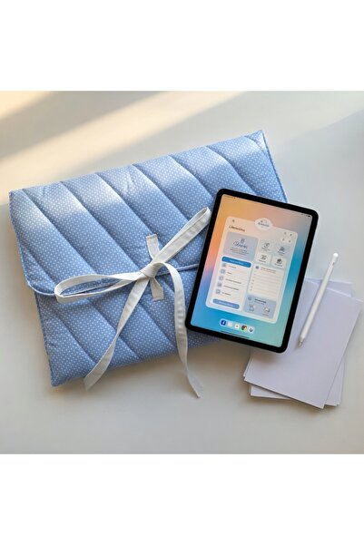 GENCATELİER Handmade Blue Polka Dot Quilted Fabric Laptop Cover, Stylish Comp...