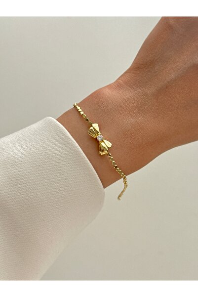 YOUES JEWELRY سوار نسائي من الفولاذ بتصميم فيونكة صغيرة من سلسلة SU YOL GOLD