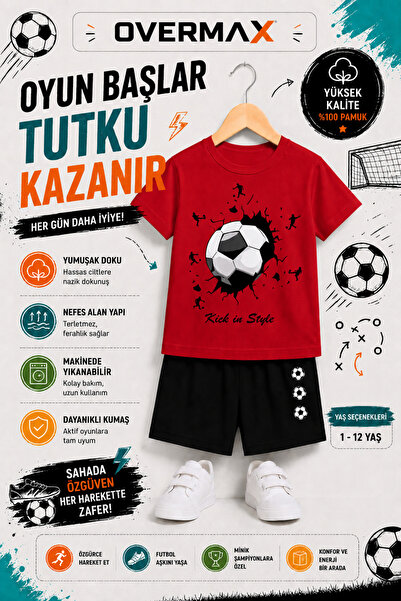 OVERMAX Kick in Goal Printed Kids' Set – T-Shirt & Shorts 2-Piece Combination...