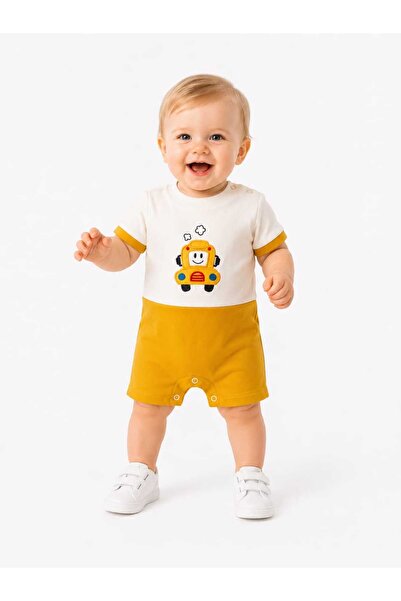 OUTLET Baby Boy Patterned Short Sleeve Jumpsuit with Shorts