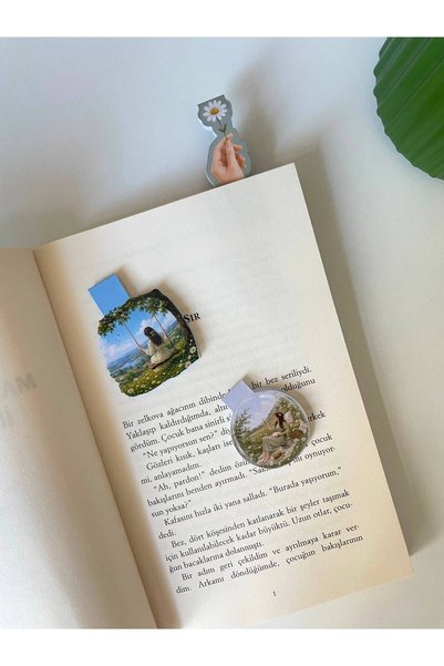tinystoriestr Papatya Temalı Kitap Ayracı Seti/ 3 Adet Mıknatıslı & 4 Adet Uzun Ayraç