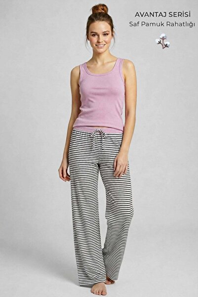 Aytuğ&Mısırlı Egyptian Women's Cotton Striped Pajama Set Lilac/Black