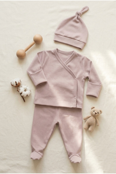 Kuarks Newborn Baby Organic Cotton Swaddle Hospital Release 3-Piece Set Premium Set with Gloves and Hat