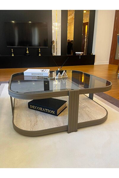 Lisso Home Valencia Orta Sehpa Temperli Füme Cam Modern Mobilya cappucino gri...