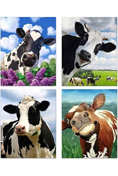 ESSESORIES Colorful Cute Cow S, Rustic Cow Aesthetic Poster Wall Art Set of 4...