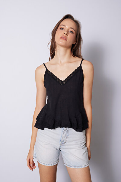 Nisan Lace-Detail Strappy Top Black