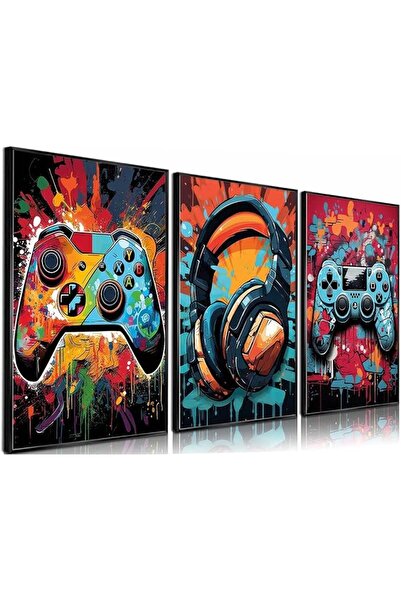 ESSESORIES Gaming Retro Video Game Watercolor Colorful Poster Wall Art Set of...