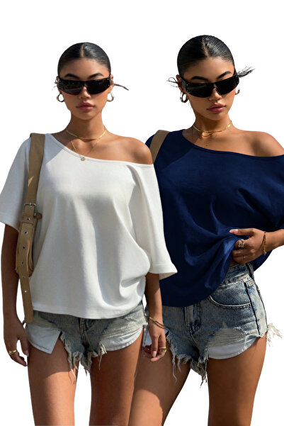 Tarz Cool Tricou de bază oversize pentru femei, cu umeri goi – Tricou lejer d...