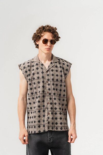go gang own Clover Desenli Sıfır Kol Oversize Gömlek