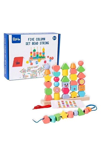 OEM Joc logic din lemn- snuruit si joc 5 Coloane Montessori cu forme geometri...