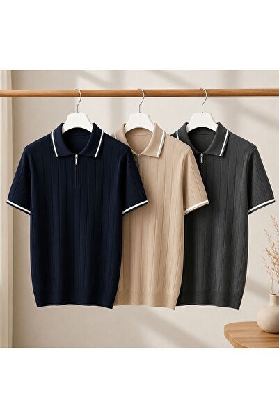 ixir 3-Piece Advantageous Set Men's Poloyaka Knitwear T-Shirt 100% Cotton Pre...