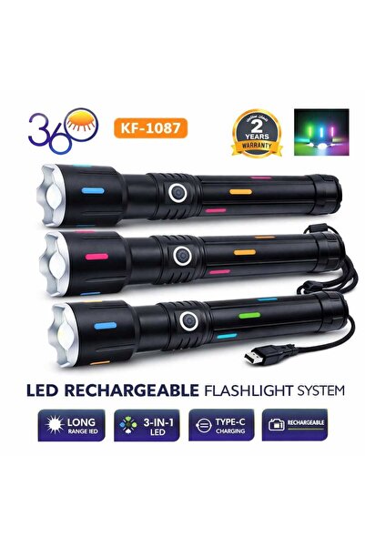 360 مصباح يدوي LED قابل لإعادة الشحن KF-1087، كشاف 3 في 1 بعيد المدى
