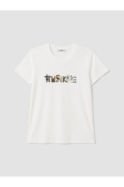 LC Waikiki Lcw Eco White Turkey Printed 100% Cotton Women's T-Shirt