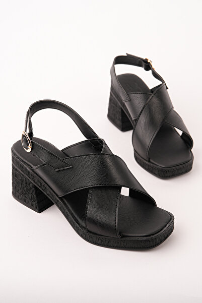 Ymn ayakkabı Alven Women's Black Ankle Strap Cross-Strapped Comfortable & Lig...