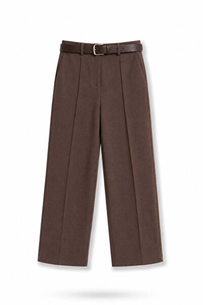 5in1Canpolat Smeđe pantalone sa pojasom 58549