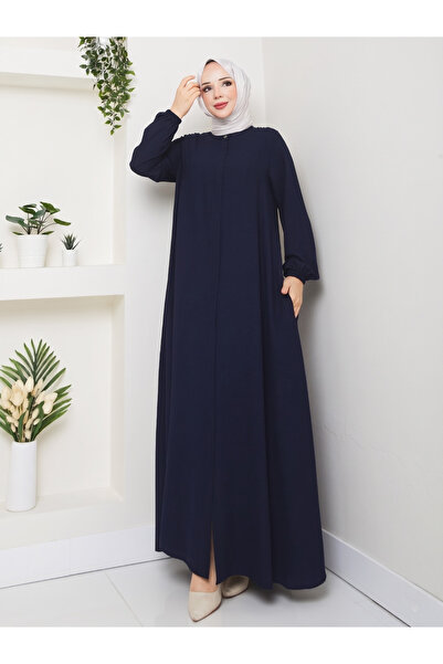 Efelif Navy Blue a Pile Rabia Ferace with Hidden Zipper Pocket on the Back Mf...