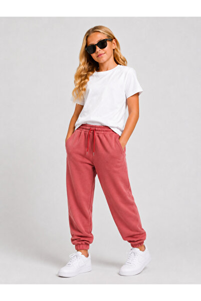 GİYİCEM TEKSTİL Girl's 3-Thread Ribbed Elastic Waist Comfortable Fit Sweatpan...