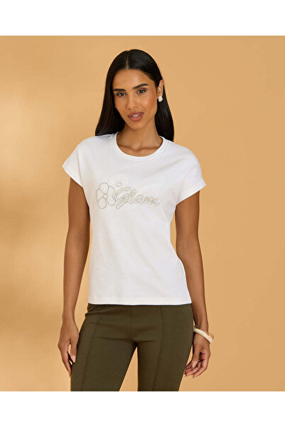 REDTAG Women Ivory Embellished T Shirt