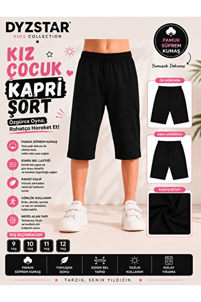 DYZSTAR Kız Çocuk Pamuk Süprem Kapri Şort Siyah 9-10-11-12 Yaş