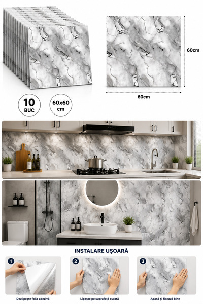 OEM HomeRoy Tapet Decorativ Autoadeziv 3D – Set 10 Bucăți