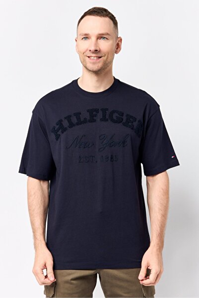 Tommy Hilfiger Men Crew Neck Short Sleeve Embroidered T-Shirt, Navy Blue