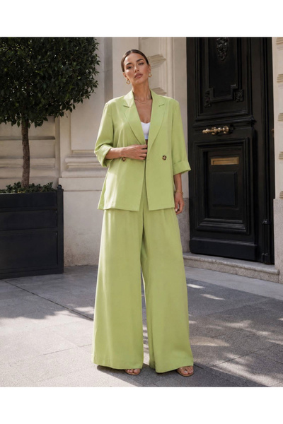 Leyal moda Women's Blazer Jacket Wide Leg Pants Two Piece Set Office Casual a...