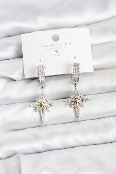 lowell home Zircon Stone Silver Color Brass Polar Star Model Women's Earrings
