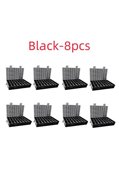choice2 55564-Black-8pcs 24 Grids Compartment Plastic Storage Box Jewelry Ear...