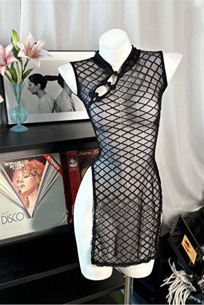 Generic Black Mesh Sheer Qipao Dress For Women, Sleeveless Oriental Cheongsam...