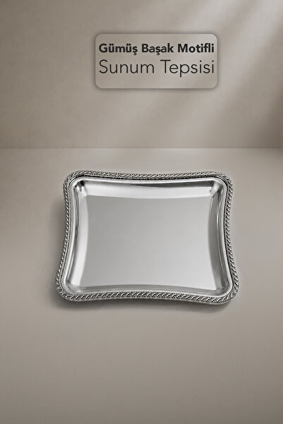 Meleni Home Başak Patterned Tray - Stainless Steel Coffee and Catering Servin...
