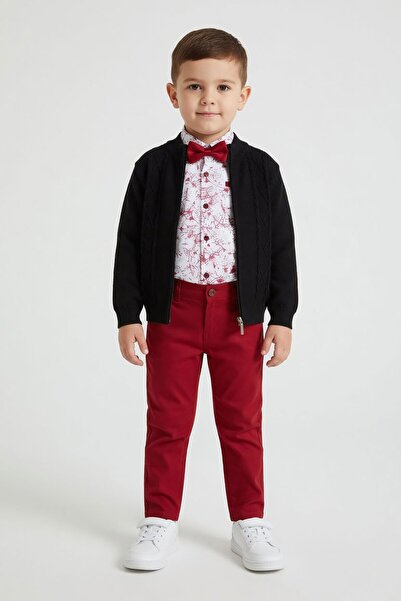 Cansın Mini Burgundsko platnene pantalone, kardigan i dečija košulja, set od ...
