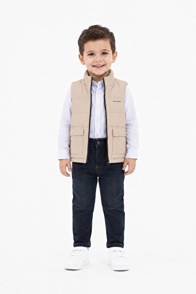 Cansın Mini Smeđi naduvni prsluk sa košuljom i pantalonama za dečake, set od ...