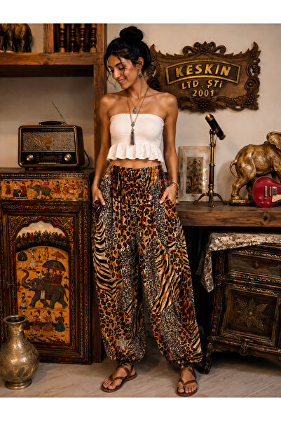 KESKİN AKSESUAR ETNİK DESENLİ %100 RAYON KUMAŞ LEOPARLI DESENLİ ŞALVAR
