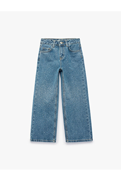 Koton Parıltılı Taş Detaylı Pamuklu Geniş Paça Denim Pantolon