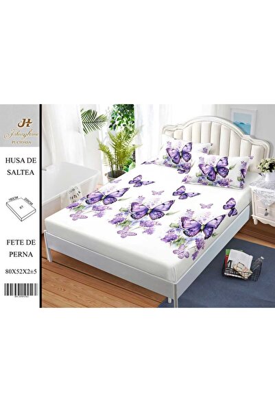 naniland.ro Husă de Pat Bumbac Satinat 2 Persoane 3 Piese Cu Elastic 180x200 cm