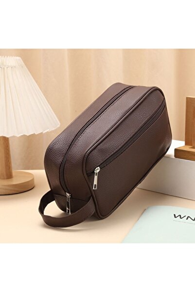 choice2 brown New Large Capacity Men Cosmetic Bag Travel PU Leather Zipper Ma...