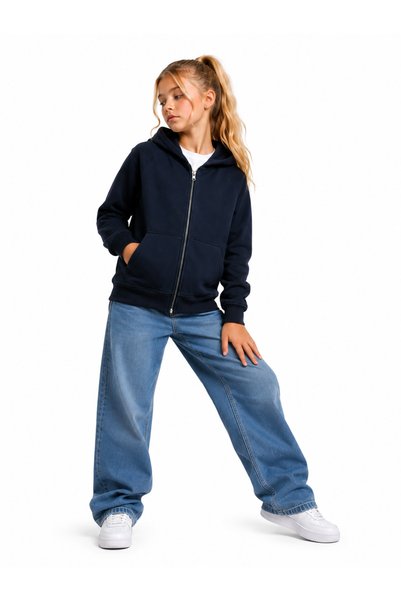GİYİCEM TEKSTİL Girl's 3 Thread Threaded Hooded Zippered School Sweat G2027-6
