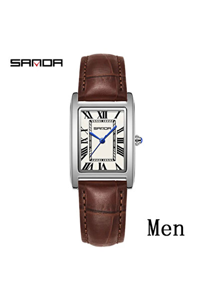 Choice Men Brown silve SANDA Luxury Tank Couple Watch Wear Resistant Leather ...