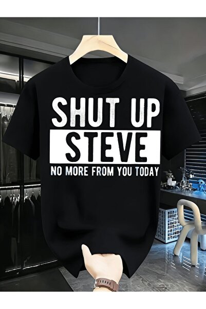 NOURAM تي شيرت رجالي بطباعة نصية مضحكة بعنوان "Shut Up Steve"، قميص فضفاض بأك...