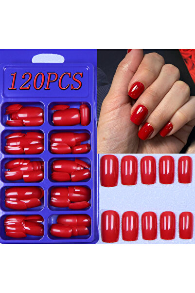 Choice5 أظافر صناعية حمراء متوسطة الطول بتصميم مربع، 120 قطعة، قابلة لإعادة ا...