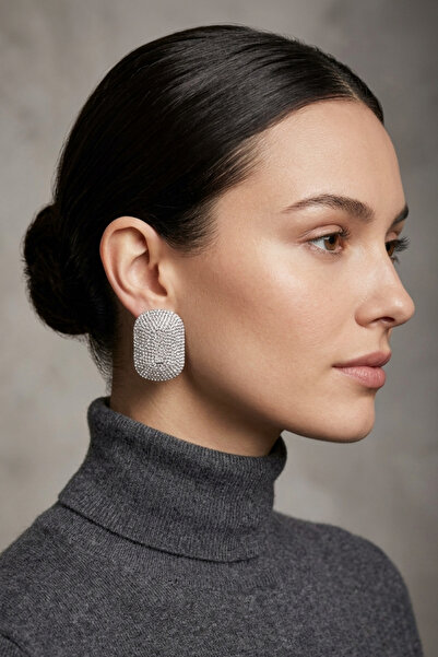 PETEK AKSESUAR Abi̇ye Full Zircon Stone Square Earrings 4 Cm.