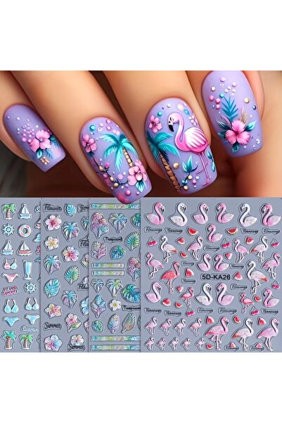 Choice6 WHITE Summer floral beach animal relief nail stickers, used for DIY n...